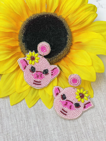 Pretty in Pink Piggy Beaded Earrings
